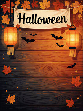Halloween party banner with autumn decorations vector illustration