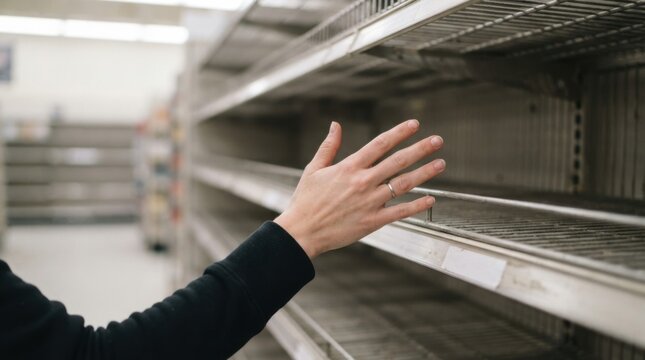 Person Reaching for Empty Grocery Store Shelf