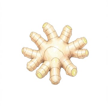 Hand painted watercolor illustration of fresh ginger root on white background
