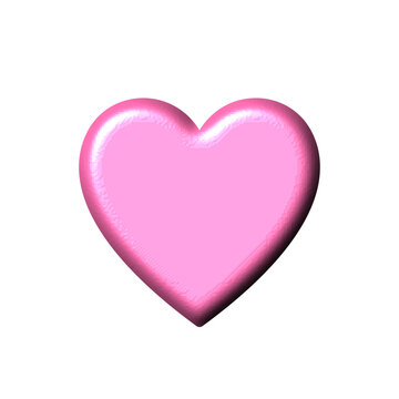 Glossy pink 3D heart icon isolated on white, romantic heart symbol for Valentine's Day, cute plastic heart shape for love and wedding designs