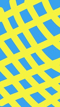 Bold geometric cross hatch grid pattern with thick yellow lines on bright blue background for modern textile and wrapping