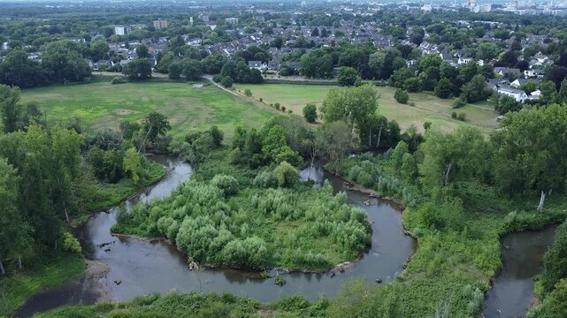 Renaturalised Erft near Neuss, North Rhine-Westphalia, Germany