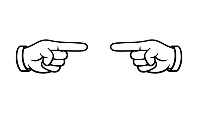 Cartoon hands pointing towards each other in a gesture of direction or focus with fingers index line art