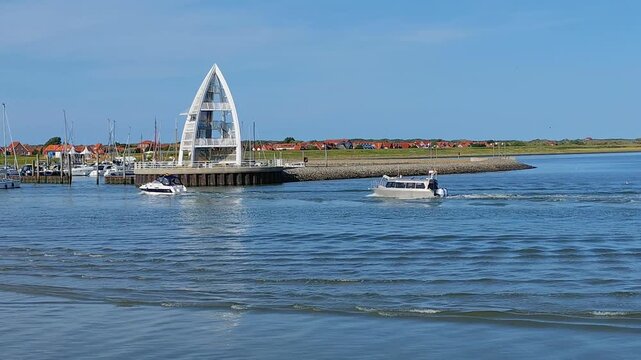 T&ouml;werland Express arrives, observation tower, landmark, Juist island, East Frisia, Lower Saxony, Germany