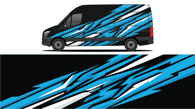 Car Wrap Design with Dynamic Blue and Black Zigzag Decal