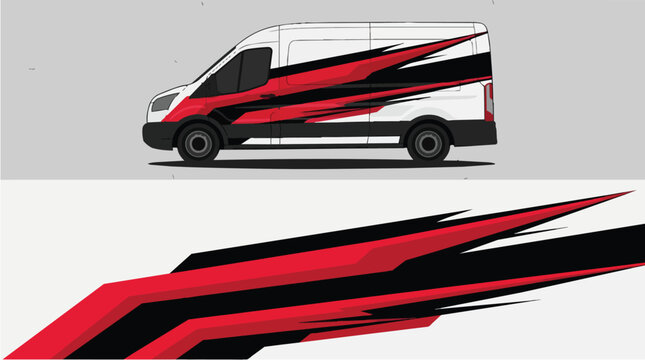 Car Wrap Design with Dynamic Red Black Speed Streaks Livery