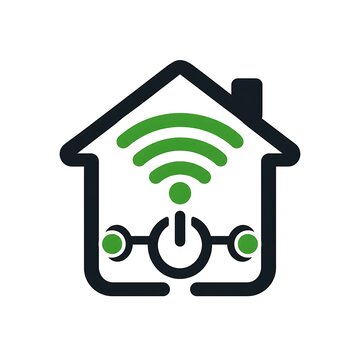 Smart Home Technology Logo with House WiFi and Automation Symbol Minimal Black Outline Vector Icon for IoT Brand Identity Home Security and Digital Innovation
