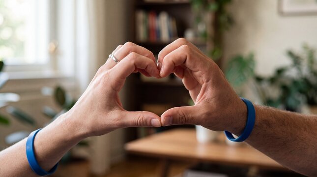 Duas m&atilde;os formando o s&iacute;mbolo do c&iacute;rculo azul da conscientiza&ccedil;&atilde;o da diabetes, espa&ccedil;o para texto