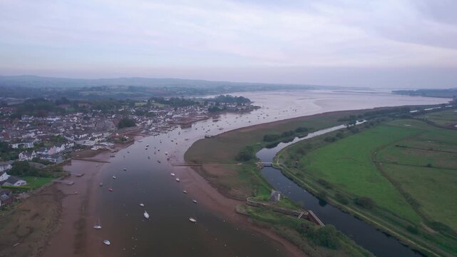 Panorama over River Exe and Topsham from a drone, Exeter, Devon, England, United Kingdom