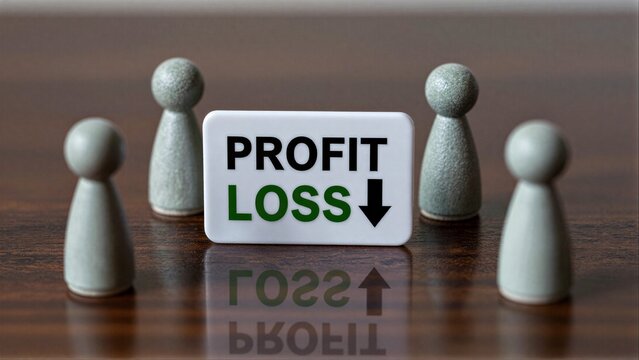 Profit loss sign with game pieces, symbolizing financial decline or business downturn.