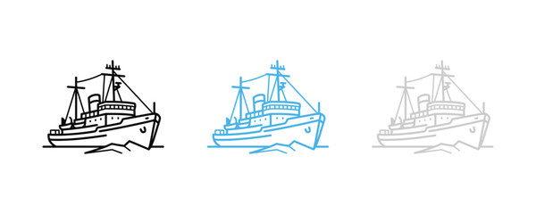 Set of three ship illustrations in different styles. © h4kunA