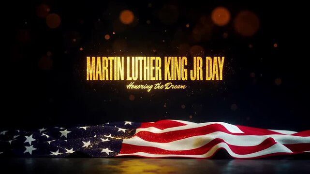 American Flag Resting on Dark Surface with Martin Luther King Jr Day Text Cinematic Tribute Visual