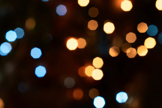 Abstract Christmas Light Bokeh in Blue and Gold