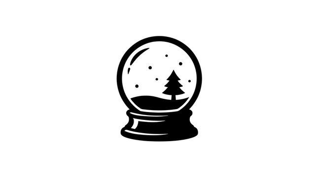 Snow globe black icon featuring winter tree inside magical glass sphere
