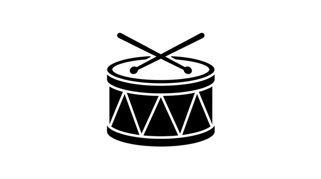 Percussion musical instrument icon showing drum with sticks for rhythm