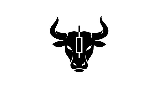 Bull head icon with candlestick chart symbol for trading market finance