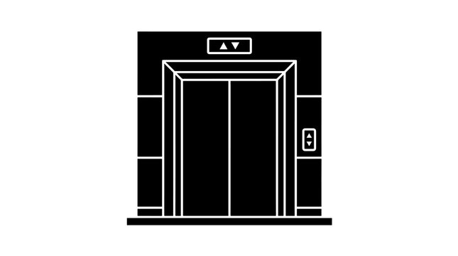 Modern elevator doors with button panel black icon for building level