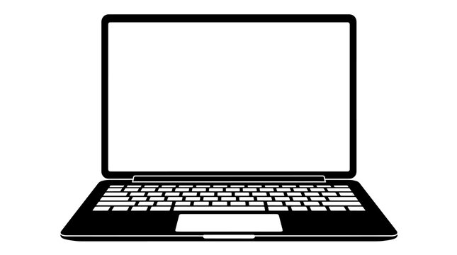 Black laptop computer notebook icon for digital business technology tasks