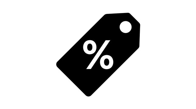 Price tag with percentage symbol in black flat design for retail offers