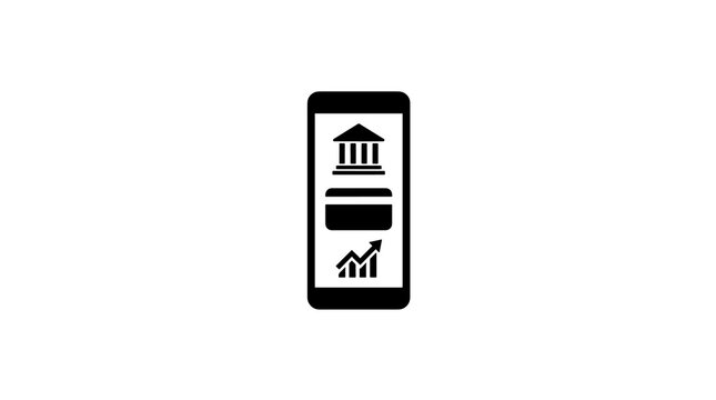 Mobile banking app interface with bank card and growth chart icon set