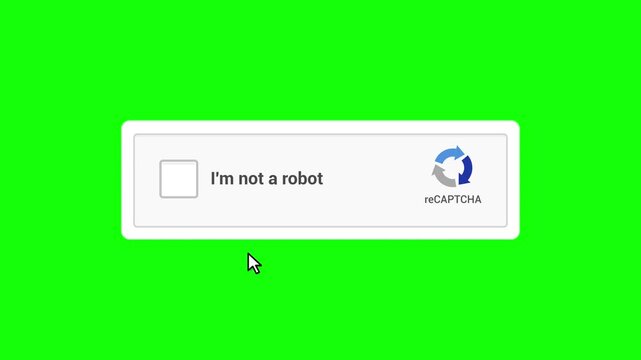 Robot Security Verification Checkbox Animation with Green Screen Background