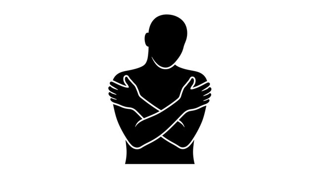 Self care human black silhouette flat icon, depicting comfort and empathy