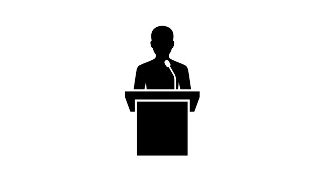 Black silhouette of speaker behind lectern podium for public conference