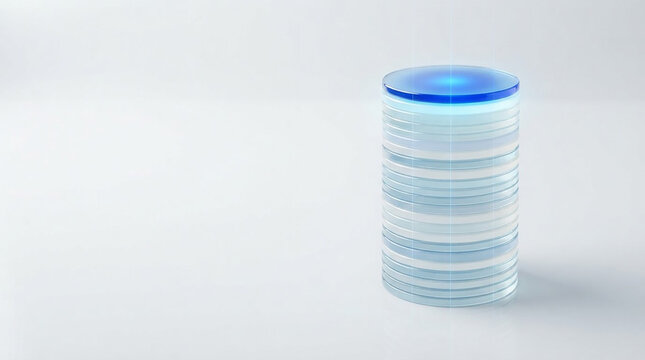 윗면이 파랗게 빛나는 투명한 디스크 더미 &middot; Stack of Transparent Glass Discs with Glowing Blue Top