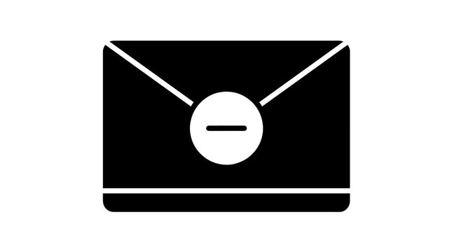 Black envelope mail icon with minus sign for email removal actions.