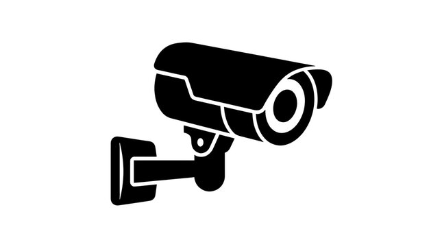Black and white outdoor cctv security camera vector on transparent background