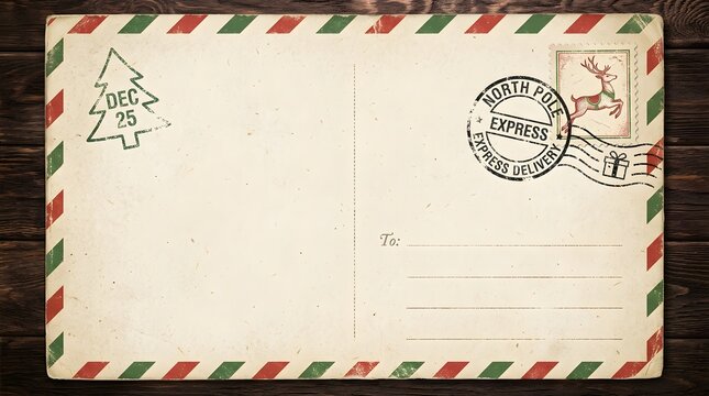 Vintage christmas postcard with north pole postmark