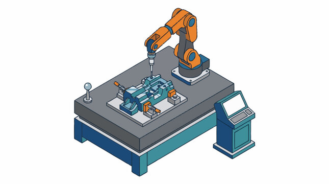 Industrial robotic arm assembling electronic circuit board.