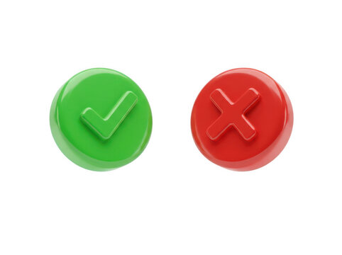 Green and red pill-shaped buttons with check and cross