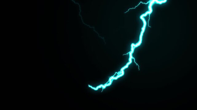 Cyan electric lightning branches flicker and spread across a dark black background
