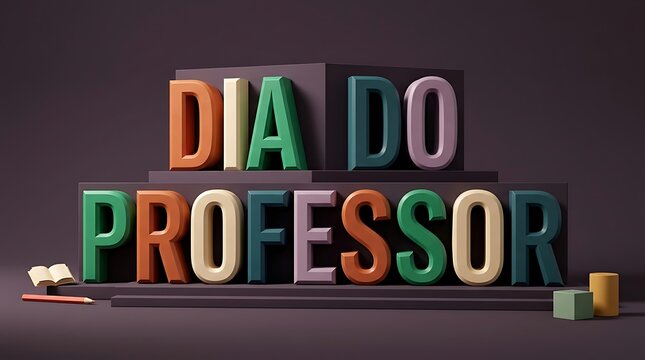 Dia do Professor, 3D colorful typography, education theme.