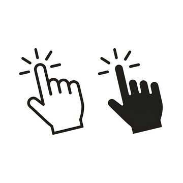 Set of black and white cursor hand click icons on isolated background