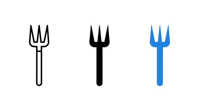 Set of pitchfork vector design icons in outline, solid, and color styles