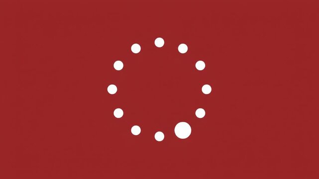 Minimalist Circular Dots Rotating Loading Spinner Progress Indicator Animation on a Flat Clean Burgundy Red Motion Design Background