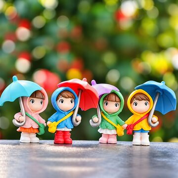 Cute Miniature Girls with Colorful Umbrellas | Adorable Rainy Day Toy Photography