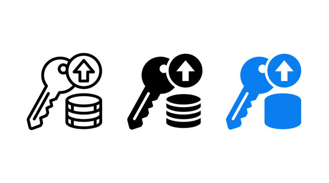 Rental payment icon design set with keys, coins, and upward arrow signs