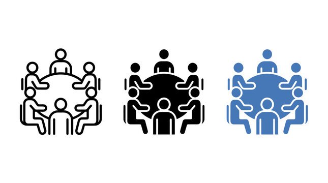 Roundtable discussion vector icon set with meeting and conference symbols