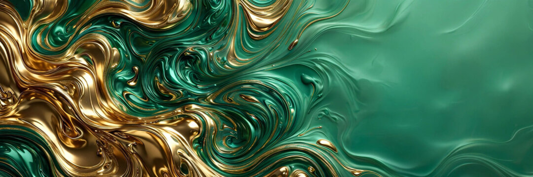 Emerald Gold Liquid Metal Abstract Background