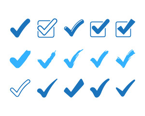 Various blue check mark symbols for checklist © Ml Visual