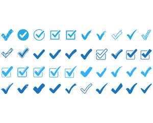 Set of blue check mark signs for business task © Ml Visual