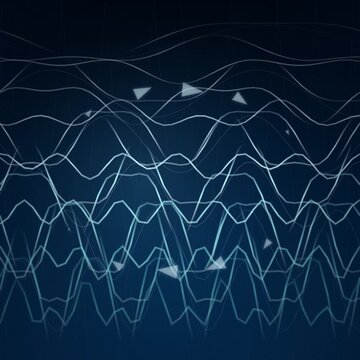 Abstract Waveform Data Visualization with Triangles on Dark Blue Background