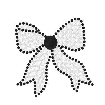 Silver & Black Diamond Rhinestone Crystal Bow Ribbon Bowknot Hotfix Design for Y2K fashion graphics, coquette aesthetic, DIY clothing hotfix apparel transfer, t-shirt, scrapbooking, invitation design.