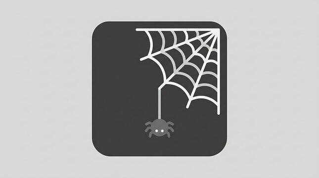 Cute spider hanging from a web icon set against a dark gray square background