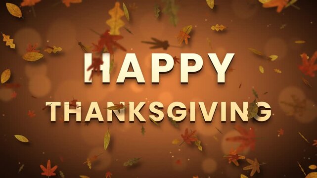 Happy Thanksgiving copy space greeting with autumn leaves falling 