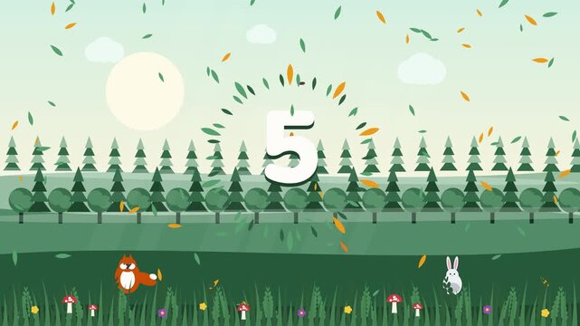 Animated countdown timer with forest background and cute woodland animals