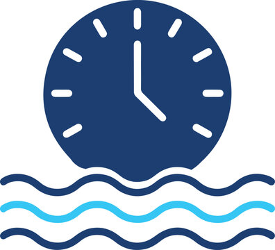 Clock face icon emerging from wavy water ripples symbolizing time and liquid
